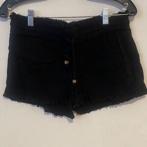 Black Women's Drawstring Waist Cotton Shorts
